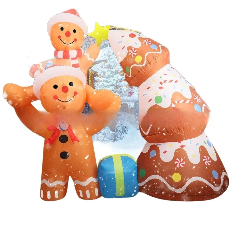 Christmas Inflatable Gingerbread Man Father and Son Tree Gift Box Air Mold LED Light Luminous Ornament Garden Ornament