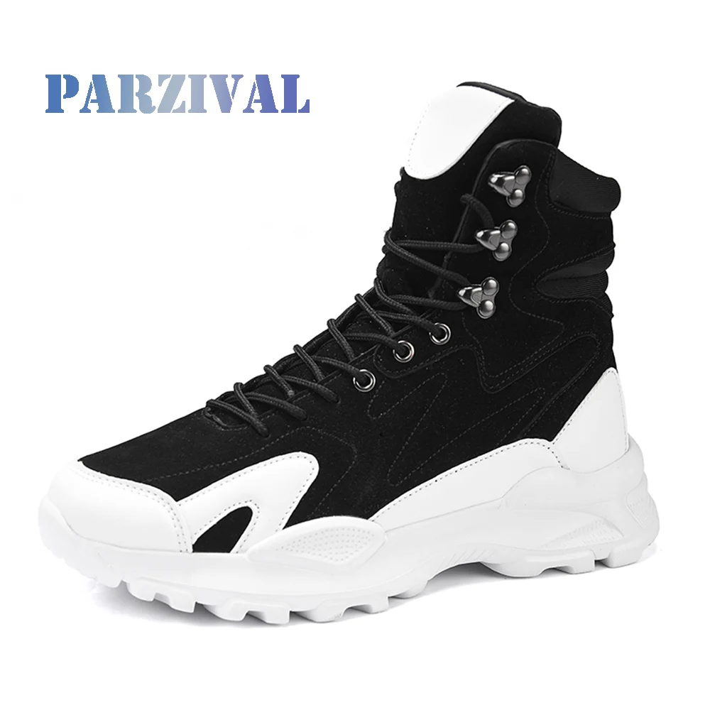 

PARZIVAL Men Designer Thick Sole Sneakers High Top Casual Flats Boots Luxury Trainers Ankle Lace Up Boots Street Casual shoes