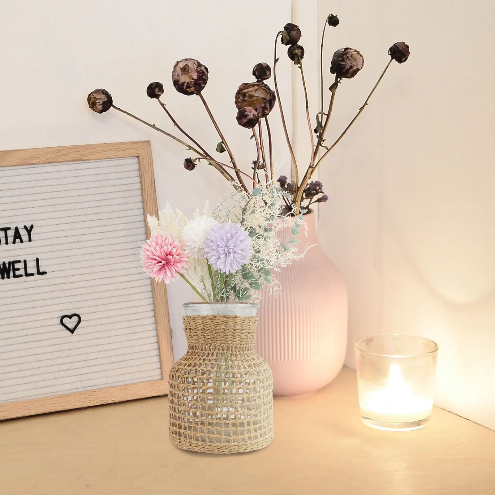 

1Pcs Woven Vase Home Decoration Flower Arrangement Holder Khaki Natural Design Flower Vase