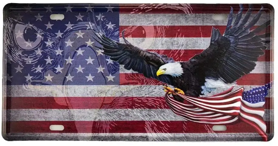 New Retro Vintage Metal Sign American Flag Logo-Bald Eagle Tin Sign for Home Wall Decor 6x12 inch Car Vehicle Metal Sign