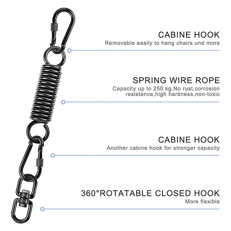 

A64K Swing Spring For Hanging Chair,With 4 Snap Hooks&360° Swivel Hook,Load Capacity 250Kg For Hanging Chair,Hammock,Yoga,Etc