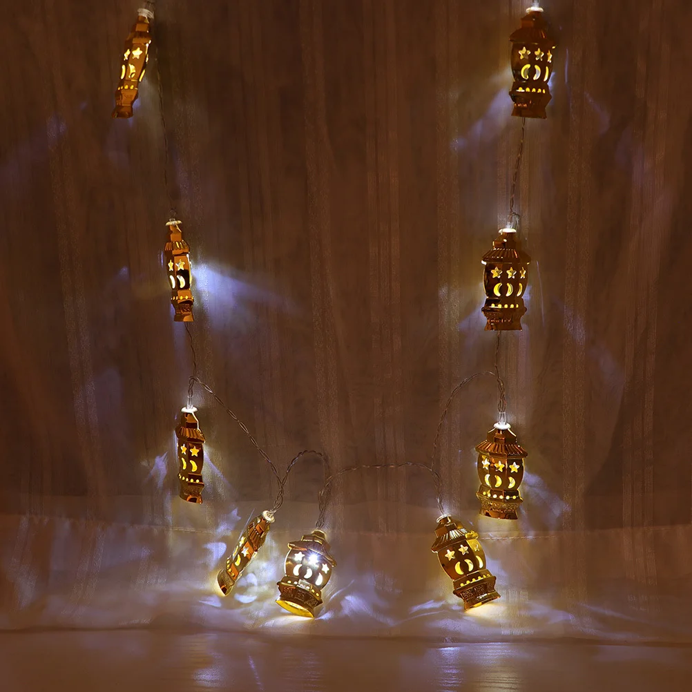 

LED Lantern String Lights Powered Iron Eid Festival Decoration Party Garden Outdoor String Lamp Warm Romantic