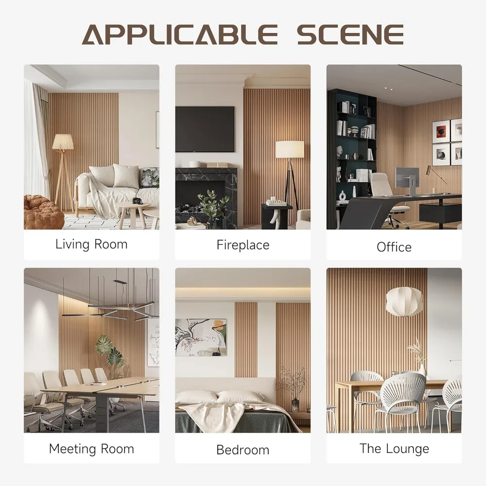 Panneaux muraux à lattes, paquet de 8 lattes en bois à lattes d'accent 95x6 pouces pour murs et plafonds, panneaux acoustiques pour mur intérieur, décoration moderne