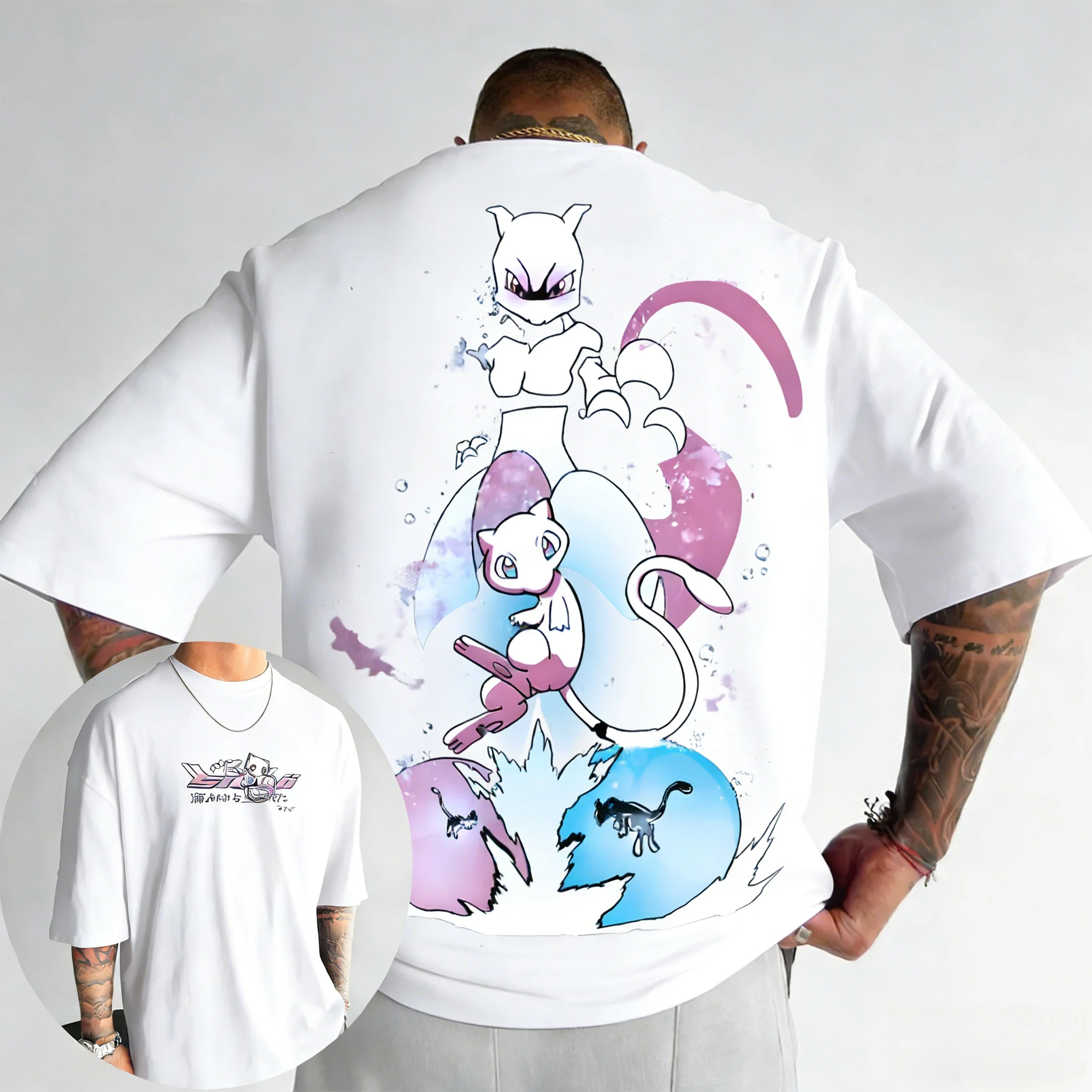 Pokémon Men's and Women's Cotton T-shirt 2026 Summer New Pikachu Mewtwo Printed Street Hip Hop Casual Loose Y2K Parent Child Top