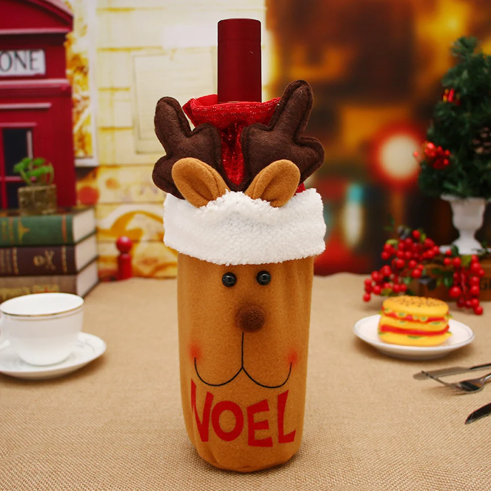 

3Pcs Christmas Red Wine Bottle Cover Bags Drawstring Santa Snowman Deer Table Party Decoration Red Wine Bottle Cover