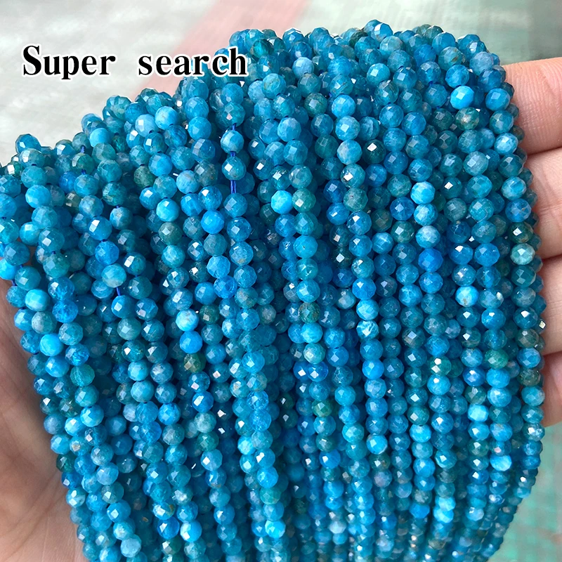 

Natural Blue Apatite Stone Loose Beads High Quality 2mm 3mm 4mm Faceted Round DIY Gem Jewelry Making Accessories Bracelet