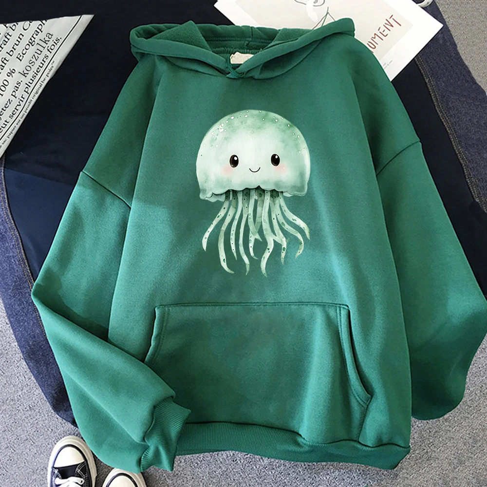 لطيف السباحة الملونة قنديل البحر Kawaii المحيط الحياة البحرية هوديي الرجعية النساء/الرجال هوديس الخريف الشتاء الملابس الجمالية البلوز