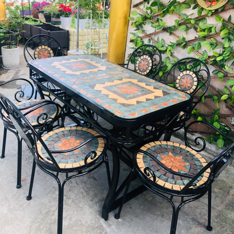 Wholesale High Quality Modern Patio Furniture Outdoor Wrought Iron Dining Table and Chairs