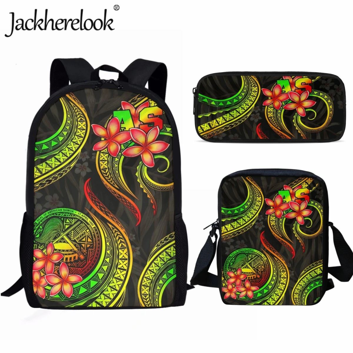 

Jackherelook Polynesian Hibiscus Fashion Backpack Teenagers School Bag Set Trend Design Laptop Bag for School Girls Children