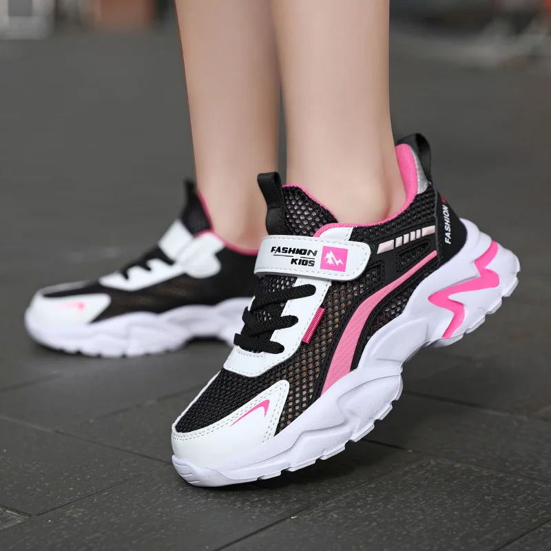 Girl's Summer Sneakers Sports Light Running Shoes Hollow Vamp Breathable Kids Flat Walking Casual Teenage Tennis Trainer