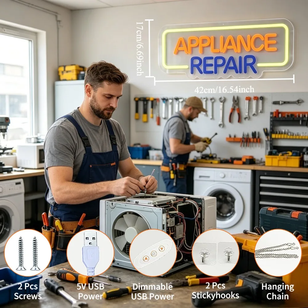 Appliance Repair Neon Sign LED Light Decor USB Rechargeable Wall Art Sign for Workshop Garage Store  Advertising Lighting