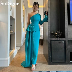 SoDigne Elegant Teal Evening Dresses One Shoulder Ruffles Ankle Length Mermaid Party Dress 2024 Sexy Prom Gowns for Women