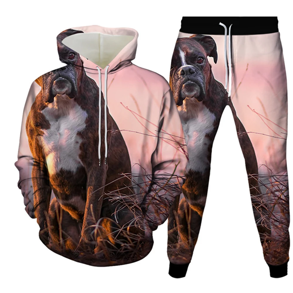 Men\'s Sets Animal Funny Dog 3D Print Lovely Tracksuit Sets Casual Hoodie Pants 2pcs Sets Oversized Pullover Fashion Men Clothing