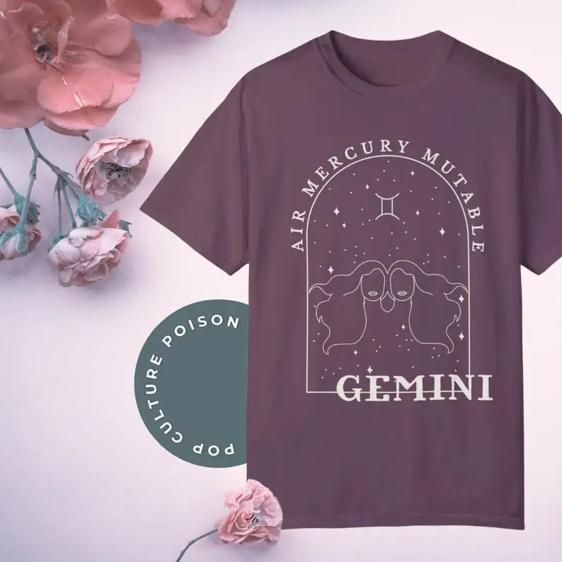 Gemini T-Shirt, Zodiac Astrology Witchy Vibes, Minimal Shirt, Celestial Occult Shirt