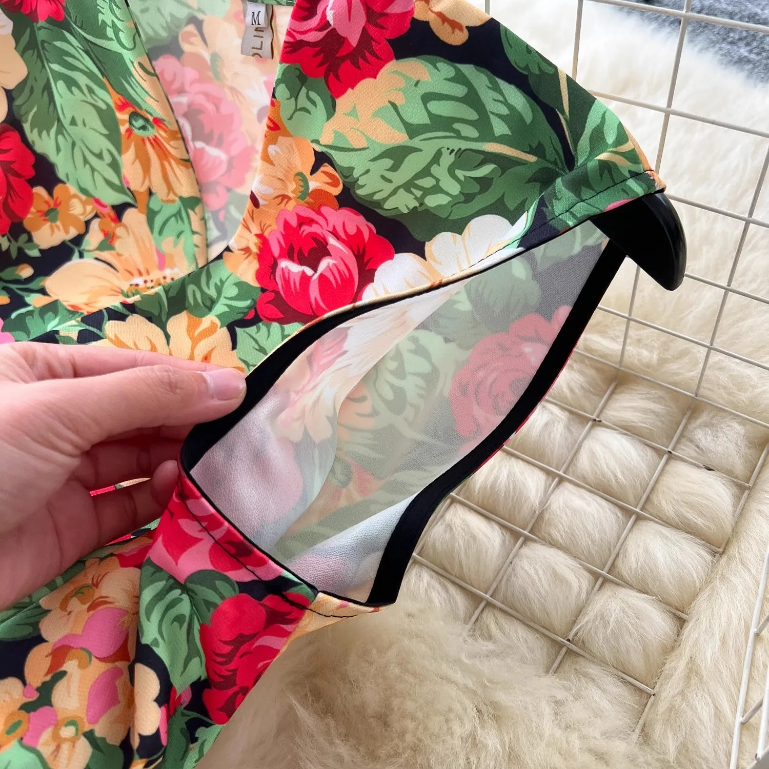 Vintage Floral Bandage Lace Up Wrap Dress Women's Sleeveless Cross V Neck Thick Stain Flower Print Pocket Boho Party Clothes