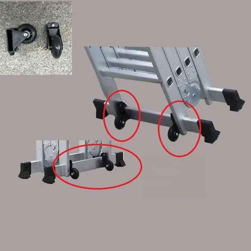 2 pieces easy ladder heavy duty caster telescopic folding stepladder nylon auxiliary movable wheels Transport shifter remover