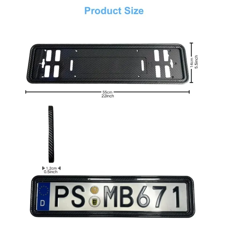 EU Standard License Plate Frame Holder ABS Carbon Fiber Style Black Front Rear Number Plate Bracket