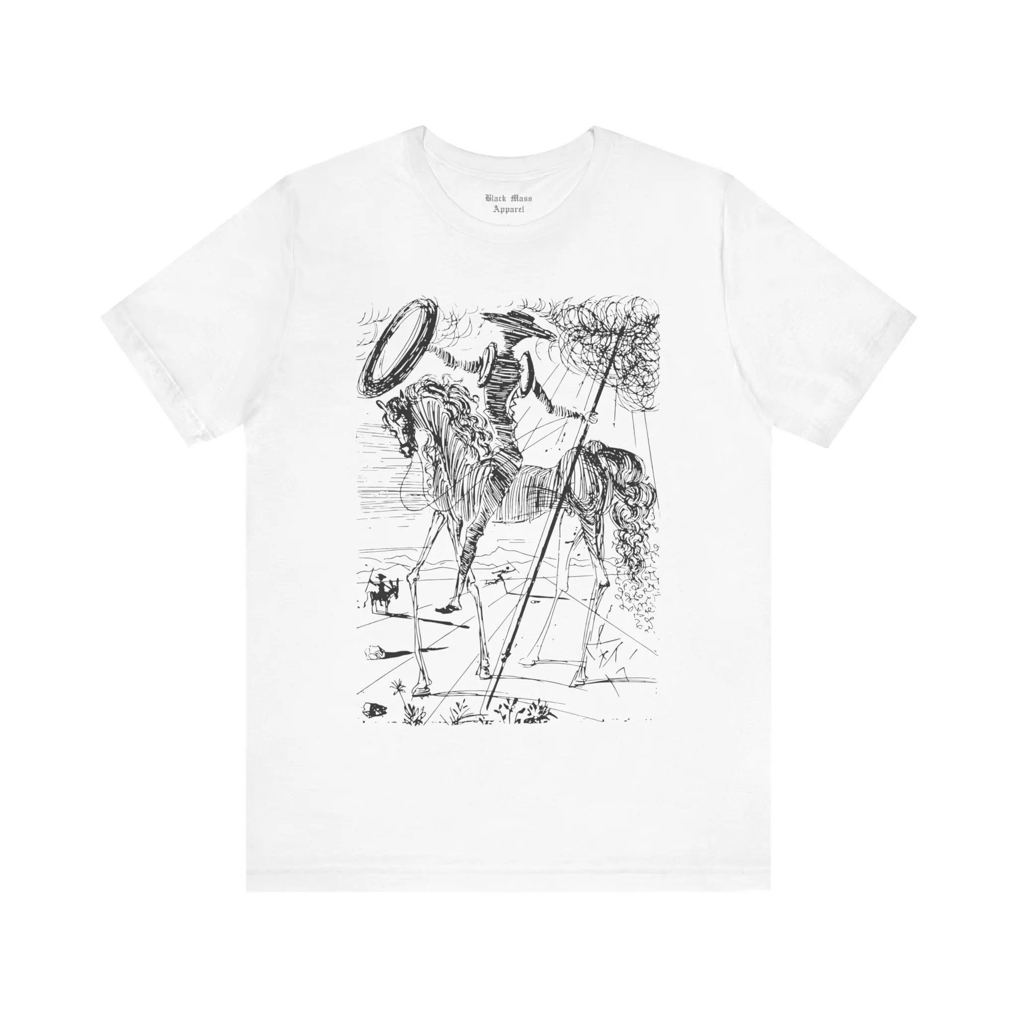 Don Quixote, Salvador Dali Art Shirt, Miguel de Cervantes T-shirt, Novel Bookworm, Surreal Sketch Unisex Jersey Short Sleeve Tee