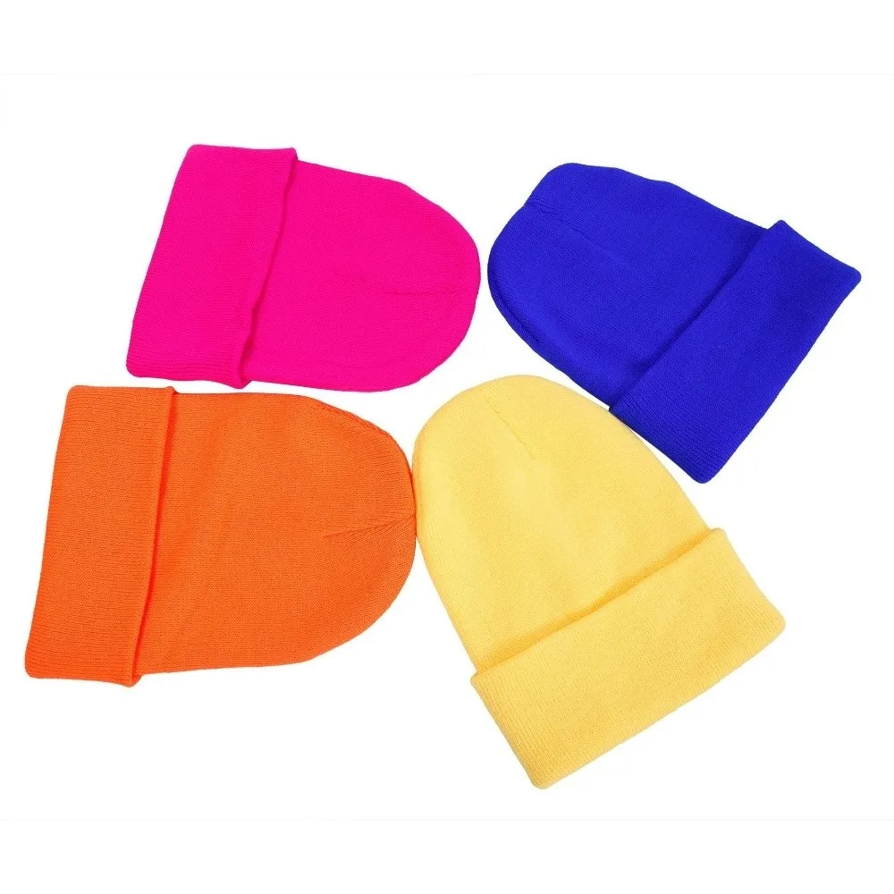 New Solid Knit Beanie Ribbed Knit Oversized Fit Pullover Cap Soft High Stretch Winter Hat Daily Wear