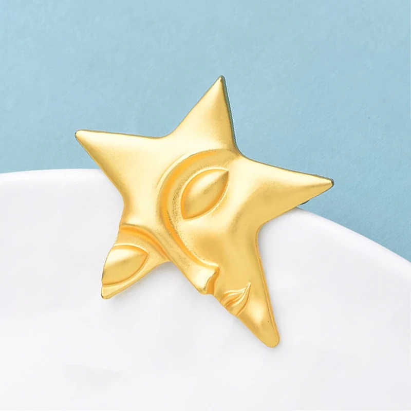 Wuli&baby Metal Star Face Brooches For Women Men Simple Match Geometric Beautiful Figure Party Brooch Pins Gifts