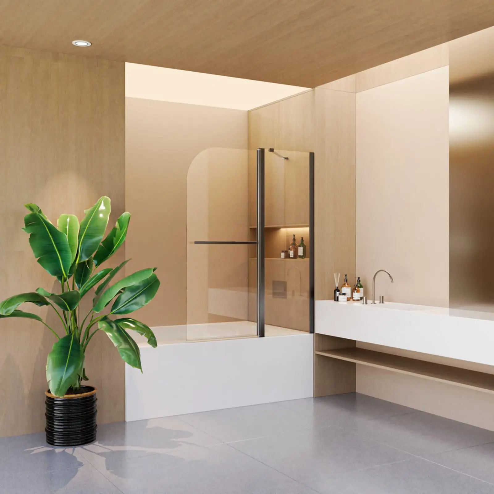 

Matte Black Frameless Bathtub Shower Door, 43x58 in., , 180°, Simple Installation