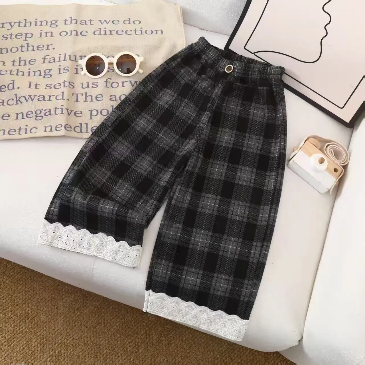 Girls' Wide Leg Pants New Fashionable Girls' Lace Straight Leg Pants Spring and Autumn Children's Korean Version Casual Pants