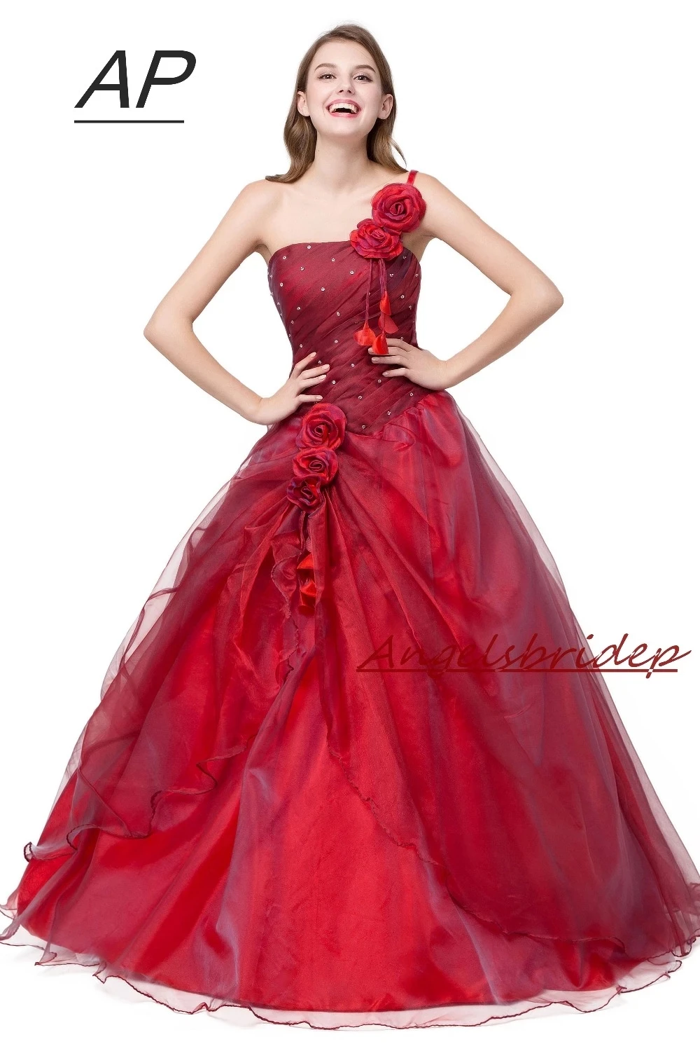 

ANGELSBRIDEP Quinceanera Dress Red Vestidos De 15 Anos Sexy One-Shoulder Masquerade Ball Gowns Formal Party Gowns