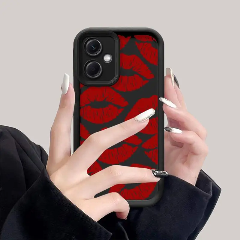 Sexy Girl Red Black Lips Kiss Phone Case for Xiaomi Redmi 9A 9C 10 10C 10A 12 12C A1 A2 Soft silicone Shockproof Back Cover