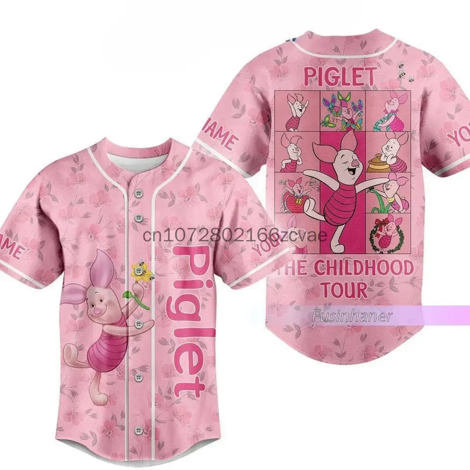 Maillot de Baseball Personnalisé Disney Winnie l'Ourson Porcinet pour Homme et Femme, Streetwear à la Mode, Été