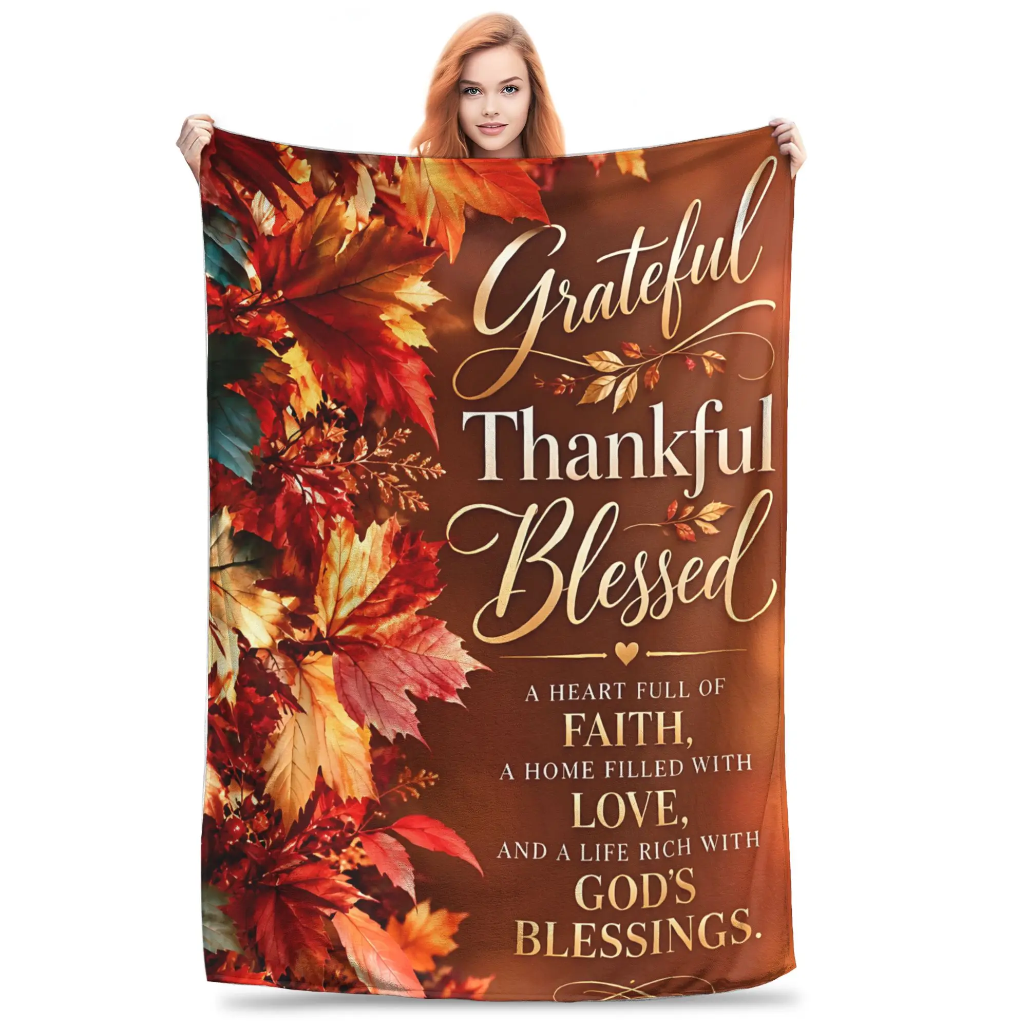 1PC Home Thankful Grateful Blessed  Blanket Throw Super Cosy Plush Living Room Sofa Gift for Christmas Happy New Year