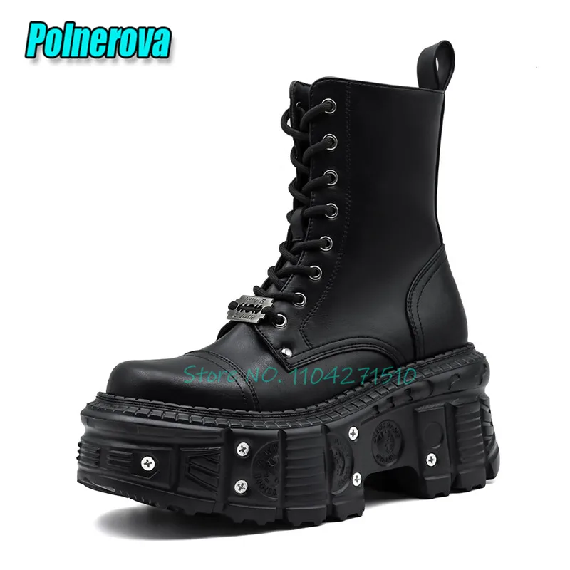 Короткие ботинки в стиле панк на толстой подошве со шнуровкой, увеличивающие рост, на платформе, с круглым носком и боковой молнией, весенне-осенняя модная женская обувь