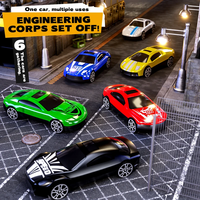 Kids Toys Cars - 子供向けレーシングカー、スポーツカー、トラックのおもちゃセット。道路標識付き。装飾用の車の模型。子供へのプレゼントや、お部屋の飾りとして最適。
