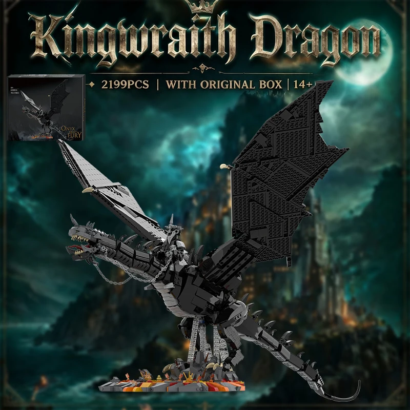 Image of Klemmbausteine Nazgul Drachen Förmiges Biest Wyvern Bausteine Sets Film Ring der Engel Schwarzes Monster Reittier Modellbausatz Jungen Spielzeug Erwachsene Kinder STEM DIY Geschenk 2199 Teile