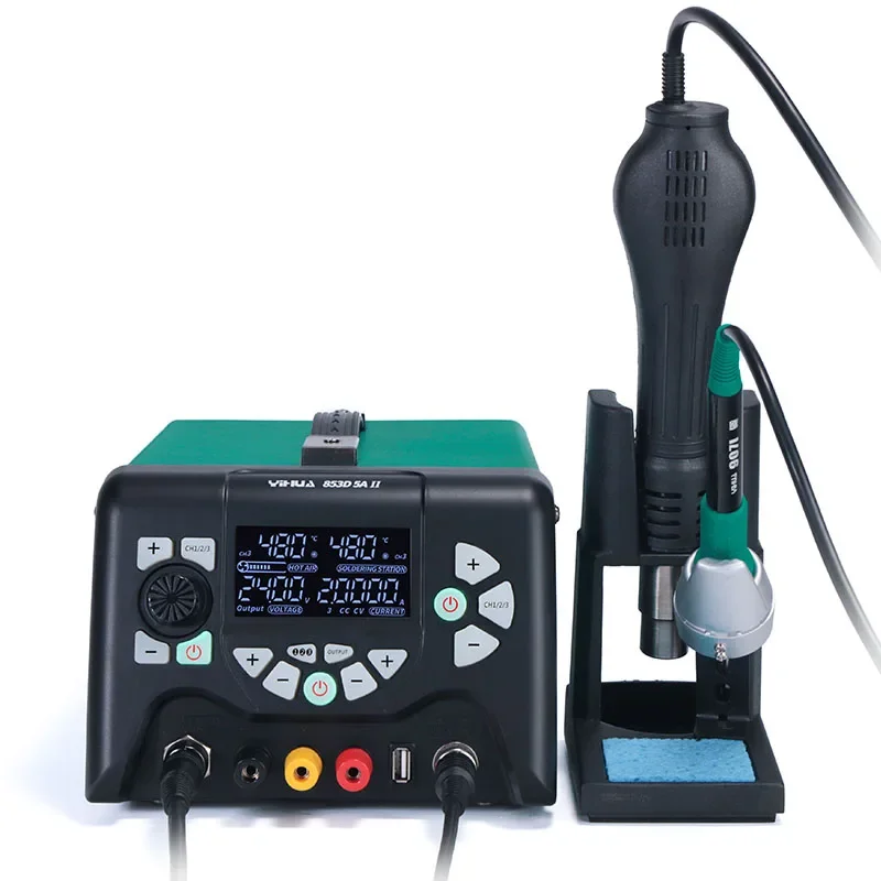 【HOT】853D 5A II 3-in-1 Hot Air Soldering Station with DC Power Supply for Electronic Repair and Auto Manual Blower Mode