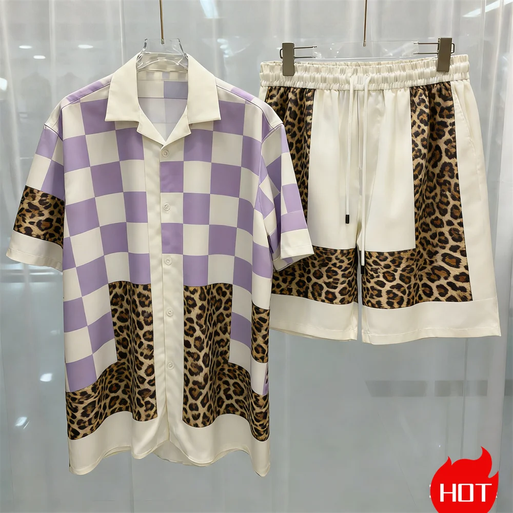 Ensemble de chemise et short de plage pour homme, style mode été, chemise décontractée à revers unie à manches courtes, coupe oversize, style hawaïen y2k
