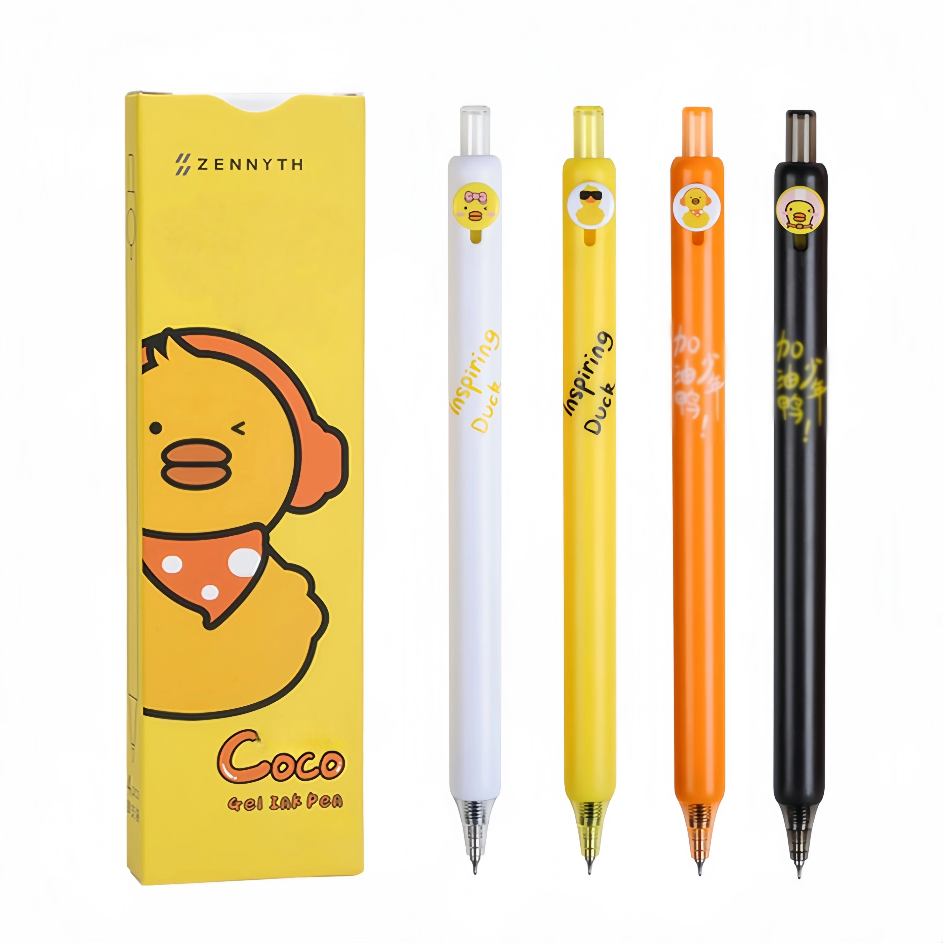 مجموعة واحدة من 4 أقلام جل بأزرار من سلسلة Little Yellow Duck، وأقلام جل لطيفة، وحبر أسود ذو طرف رفيع 0.5 مم، وأقلام جل عالية القيمة، يمكن تقديمها كهدايا