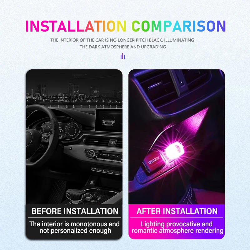 Car Mini USB LED Light Plug Play Ambient Light Atmosphere Lamp For Honda typer civic 4d 10th gen 8th gen 2018 2019 2017