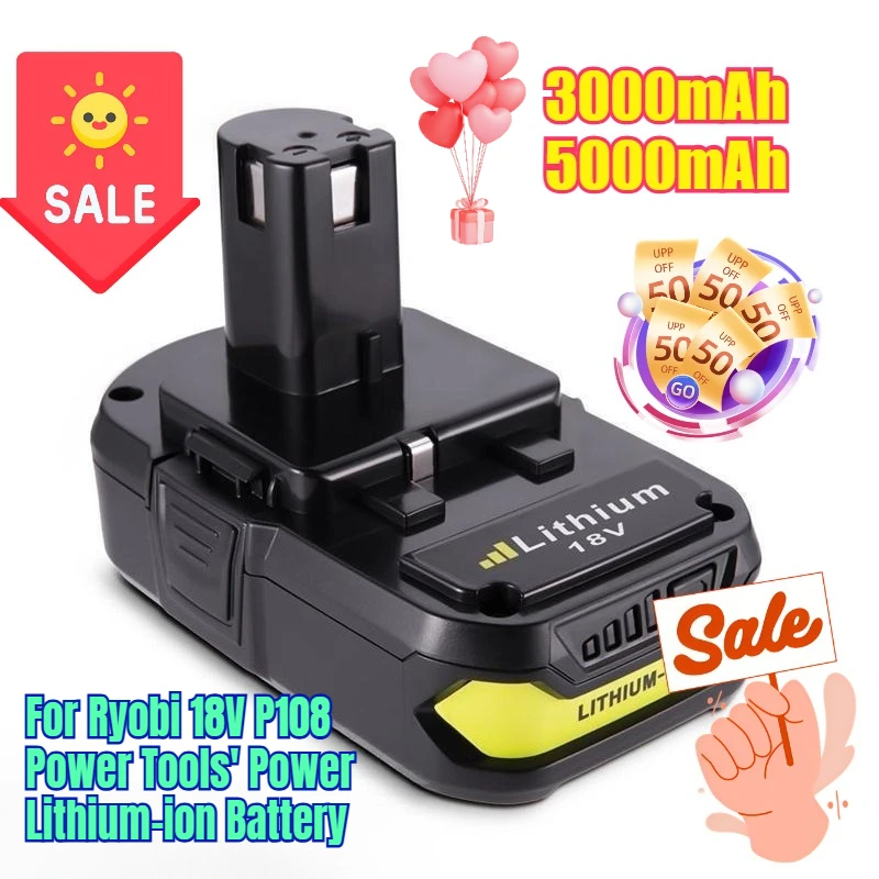 

3000mAh 5000mAh for Ryobi 18V P108 Power Tools' Power Lithium-ion Battery
