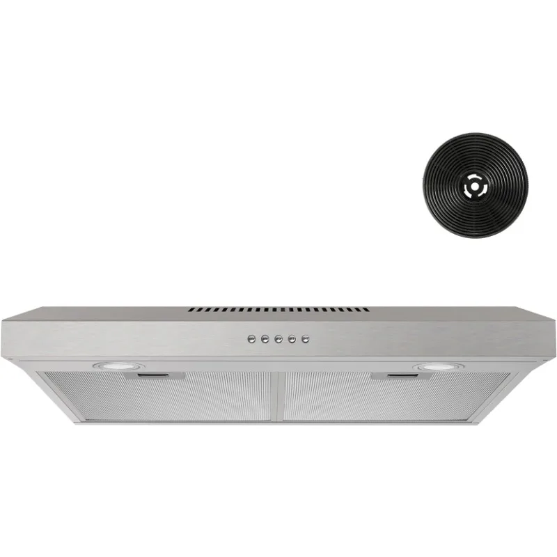 Under Cabinet Range Hood 30 inch with Brushless DC Motor, LED Light, 3 Speed Exhaust Fan, Reusable Aluminum Filters, Push Button