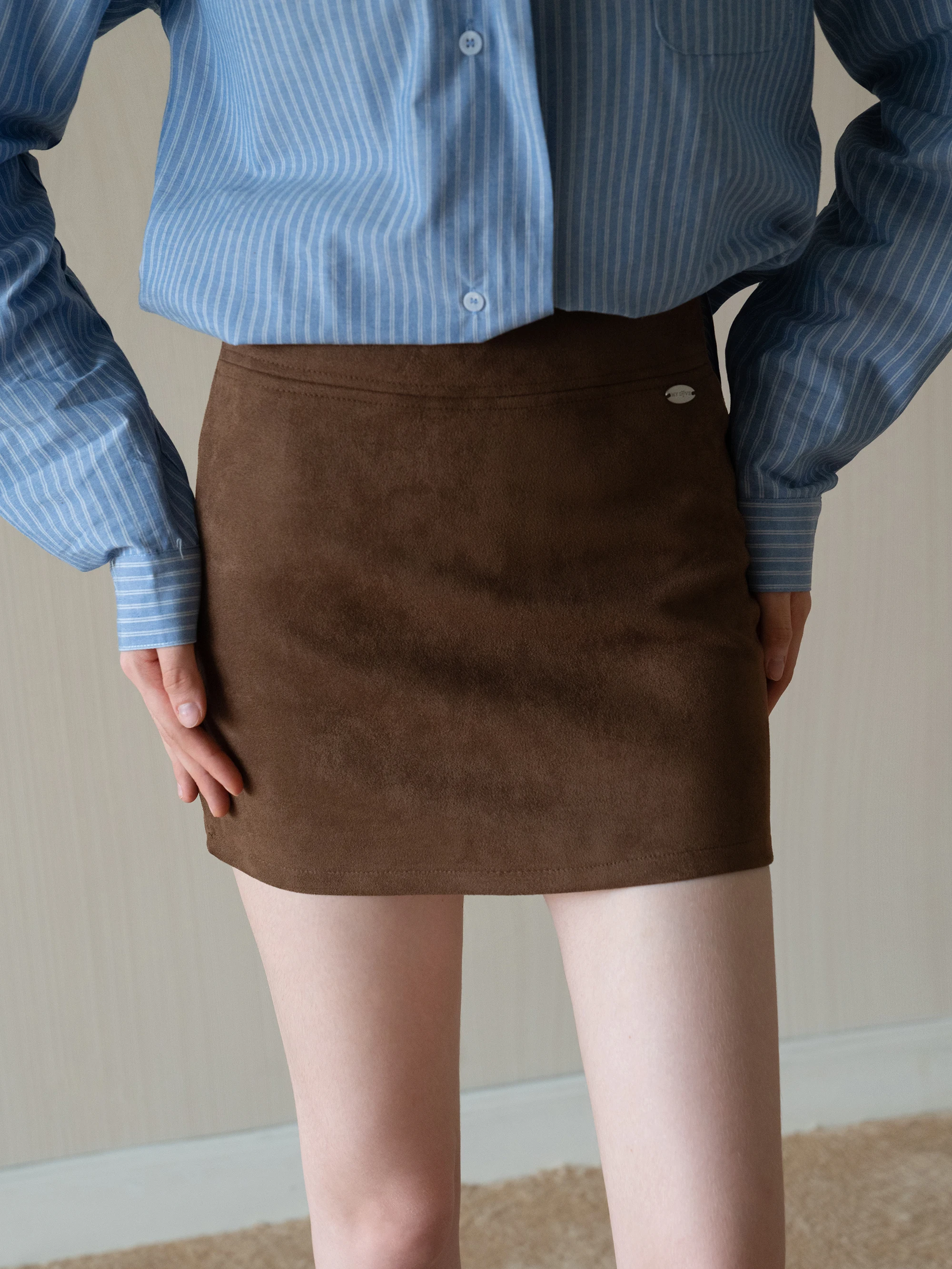 

Retro Suede A-Line Skirt High Waist Anti-Light Coffee Color Women's Spring Autumn New Sle Slimming ort Skirt