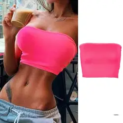 Women Sexy Strapless Cropped Tube Top Solid Color Bralette Bandeau Clubwear