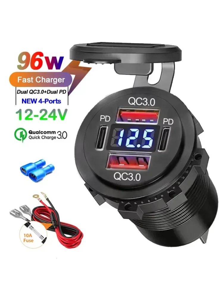 NEUE 117 W Dual PD Dual QC 3,0 USB Auto Ladegerät mit Voltmeter Buchse Steckdose Adapter Wasserdicht für 12 V/24 V Auto Boot Heißer Verkauf