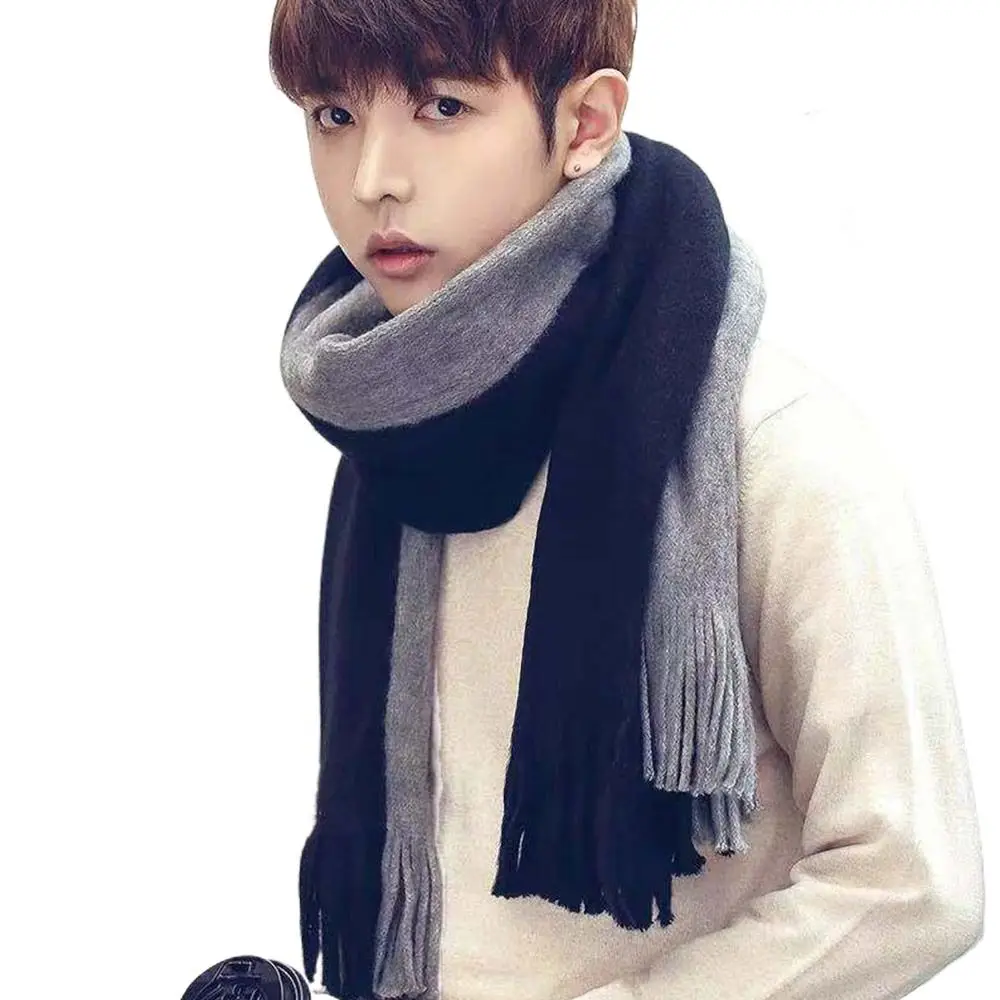 

Зимний теплый двухцветный шарф из искусственного кашемира, утепленная удобная женская шаль, длинный мужской шарф для холодной погоды