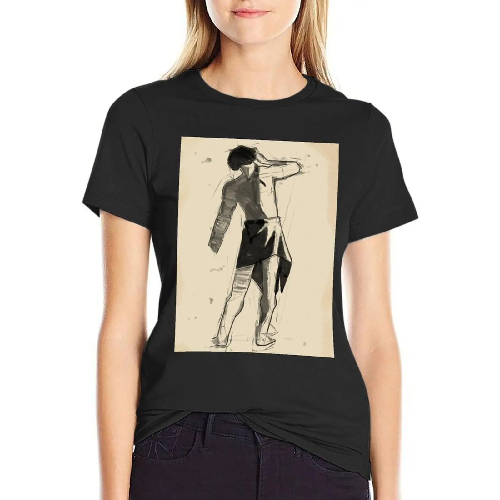 Charcoal Figure Drawing T-Shirt summer tops korean fashion T-shirt Women