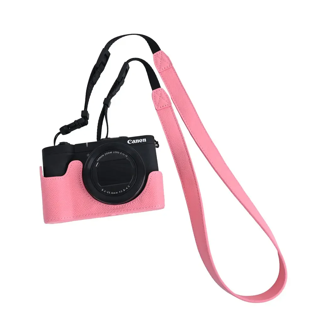 

Camera Half Case For Canon PowerShot V1 Palm Print PU Leather Bottom Opening Body Cover