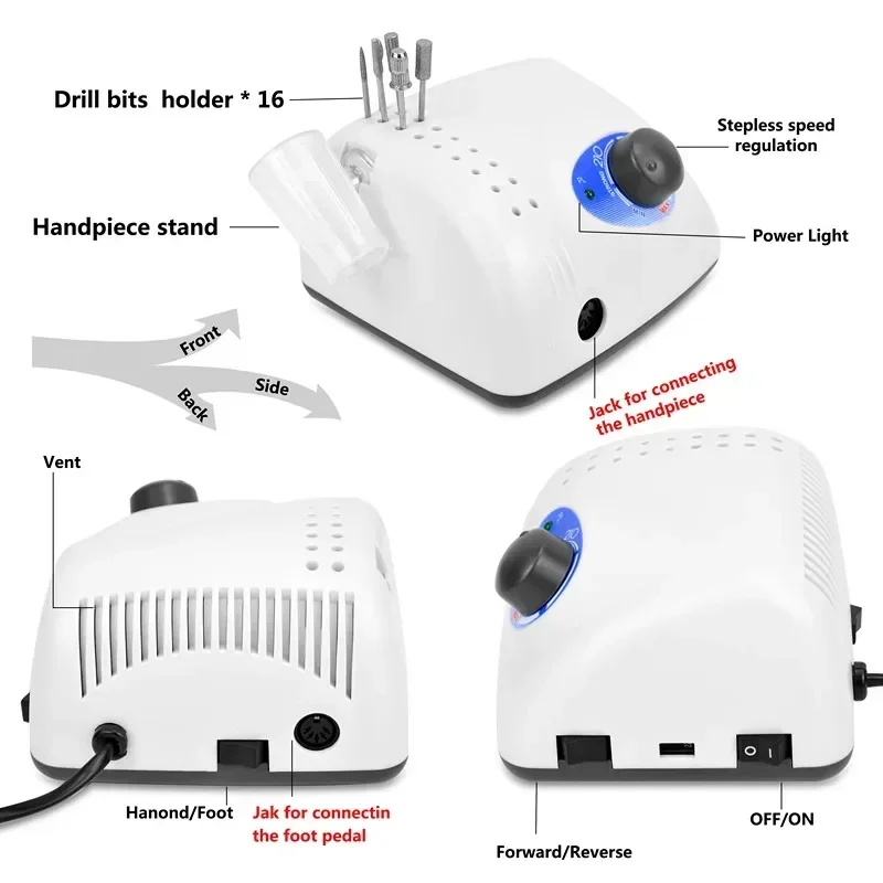 Best-selling 210 electric nail drill 65w 30000 milling machine for manicure pedicure nail drill apparatus for manicure machine
