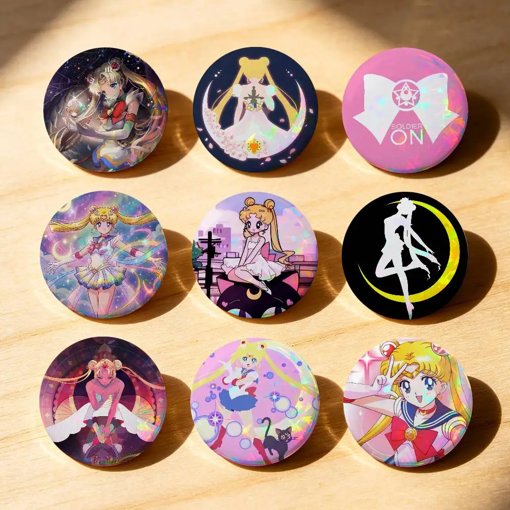 Magical Girl Space Flower Moons Anime Button Pin Minimalist Y2K Psychedelic Retro Brooch Bag Lapel Badge Jewelry Gifts