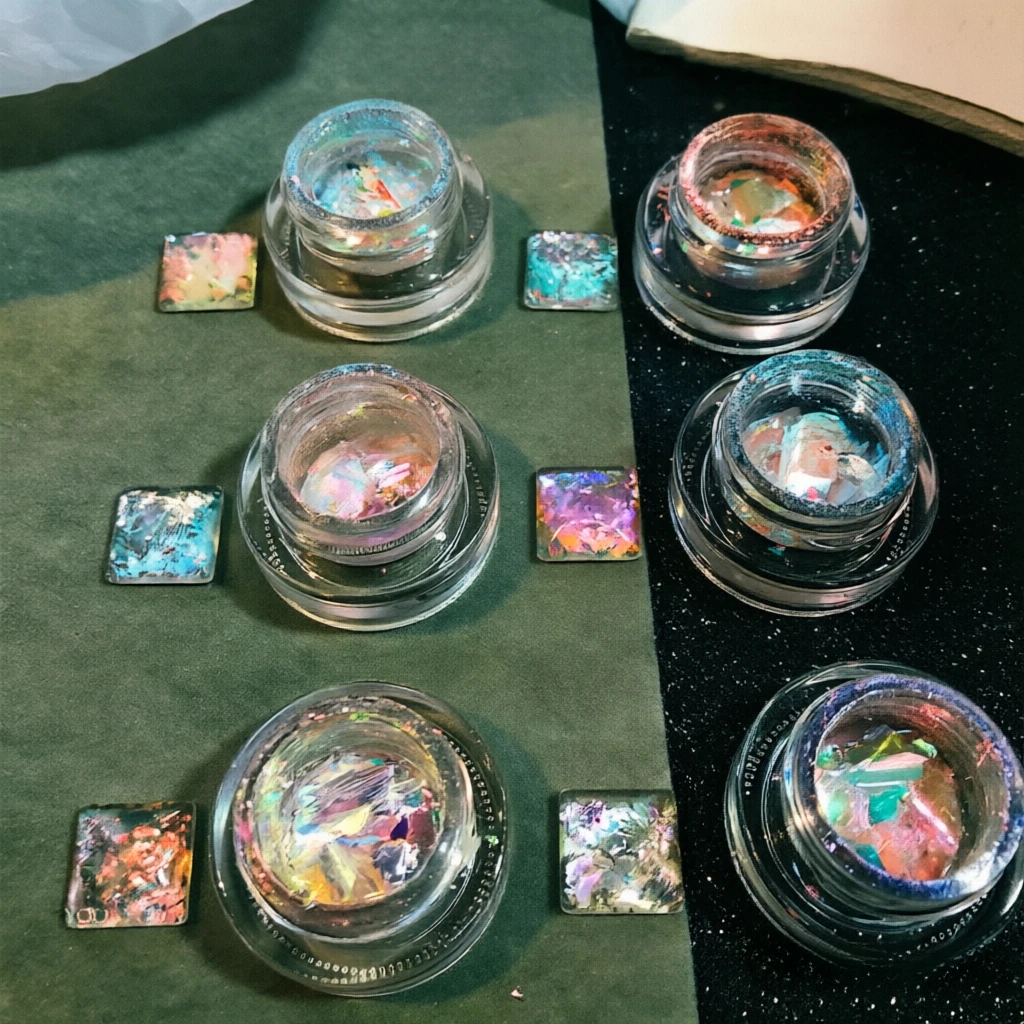 6 Colors Aurora Crystal Opal Nail Powder Holographic Irregular Glitter Iridescent Sequins Rub Dust Glitter Flakes DIY Manicure