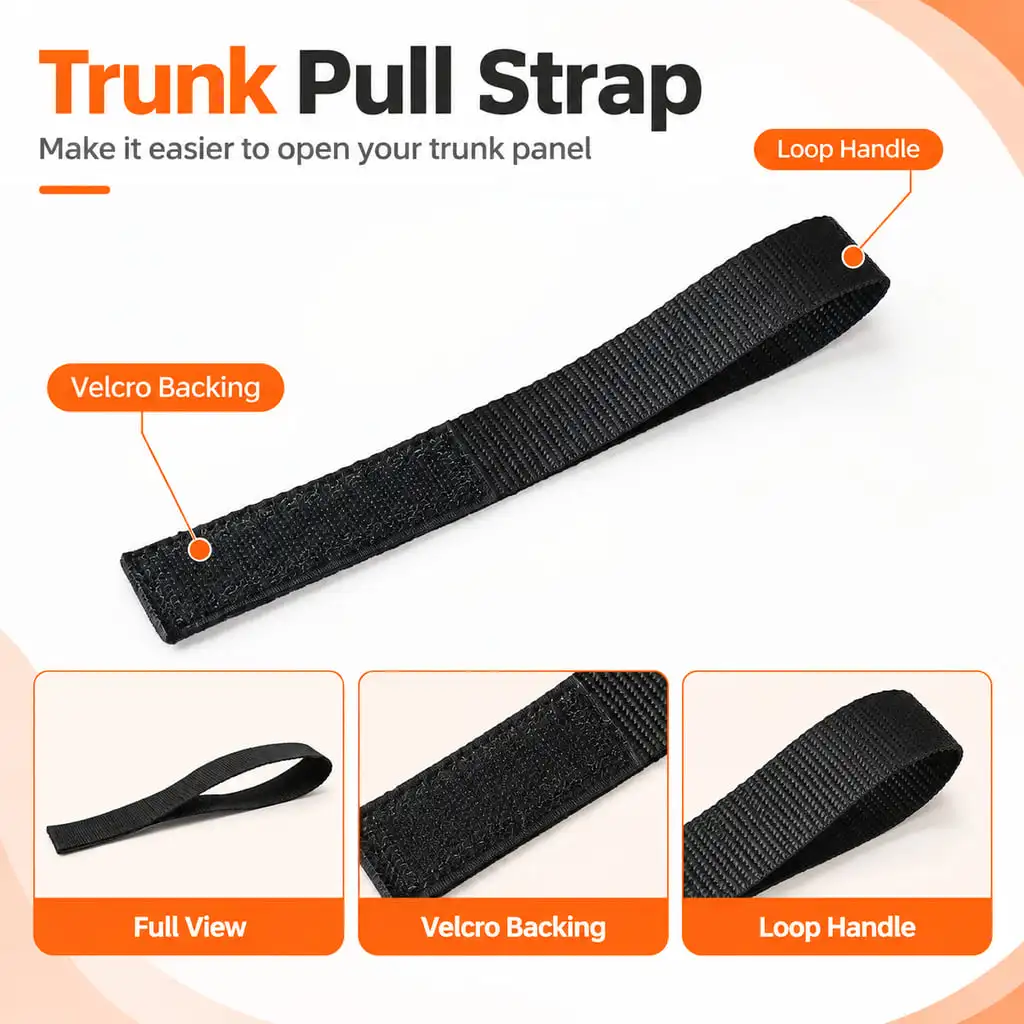 Flowzen Black Nylon Trunk Floor Cover Pull Strap Loop Handle With Hook And Loop Backing For Easy Daily Lifting