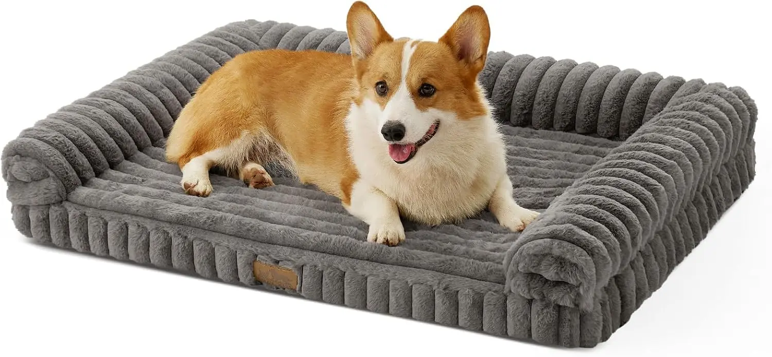 

Cute Dog Bed for Medium Dogs, Faux Rabbit Fur Orthopedic Foam Dog Bed with Sides, Removable Washable Cover & Waterproof